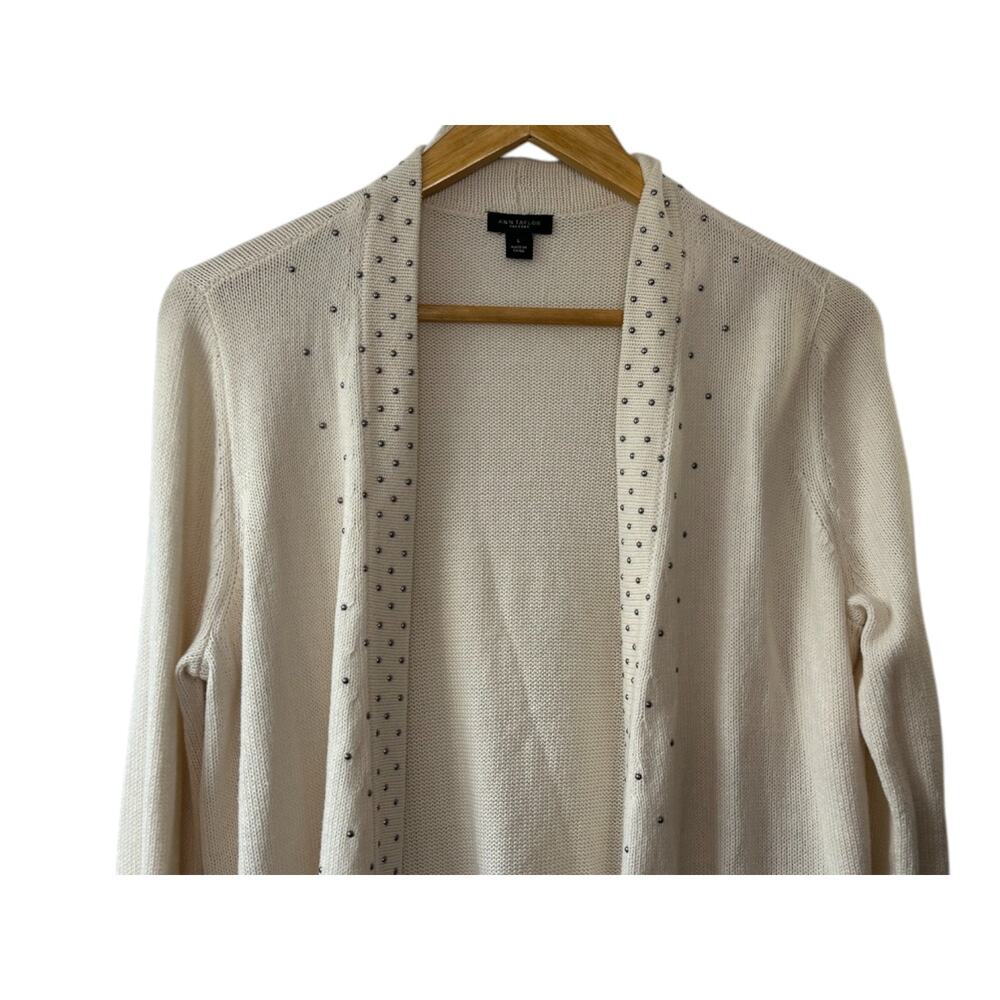 Ann Taylor Ivory w/ Silver Studs Long Sleeve Open Sweater Women's Size Large - Picture 2 of 7